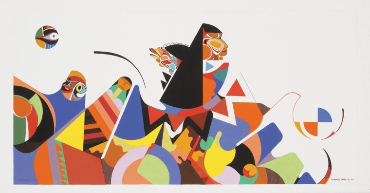 An abstract expressionist painting in bold colors