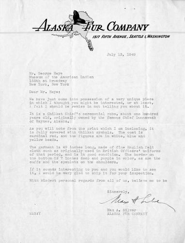 A letter on Alaska Fur Company letterhead