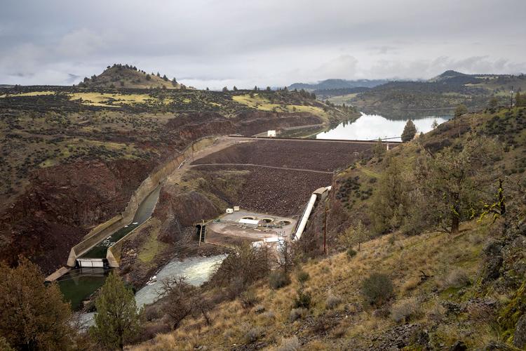 Dam infrastructure in a river valley landscape