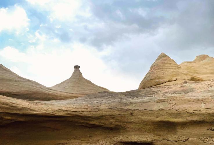 Mesas and rocky desert scene.