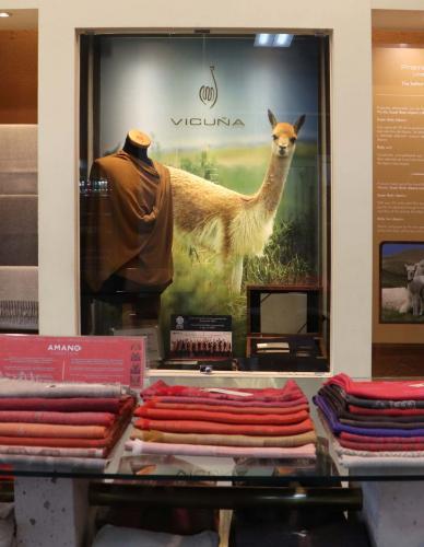 Vicuna wool clothing on display in a market