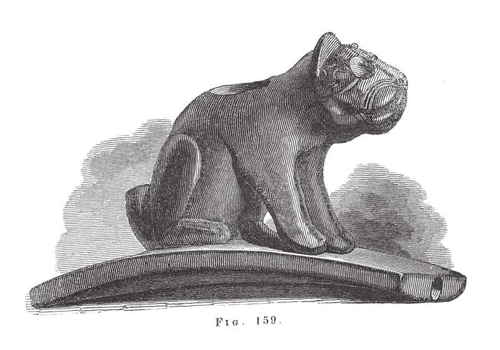 Illustration of a tobacco pipe featuring a lion carving