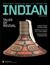 American Indian magazine Winter 2020 cover featuring a Tlingit hat with raven face