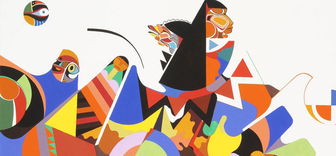 An abstract expressionist painting in bold colors