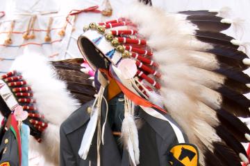 Eagle-feather war bonnets adorn U.S. military uniform jackets