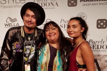 Patricia Michaels (Taos Pueblo) with her son and daughter