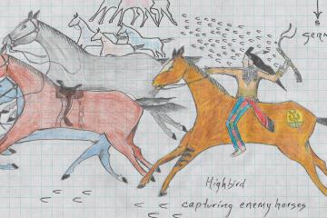 Illustration of Highbird Capturing Enemy Horses by Chester Medicine Crow