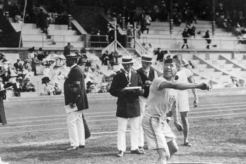 Jim Thorpe in the shot-put phase of the decathlon