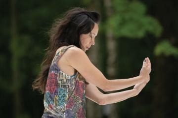 Dancer and choreographer Emily Johnson performing