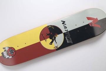 Red, yellow, black and white “Medicine Wheel” design by David Shananaquet