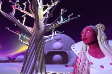 Sky Woman looks at the Celestrial Tree with concern.